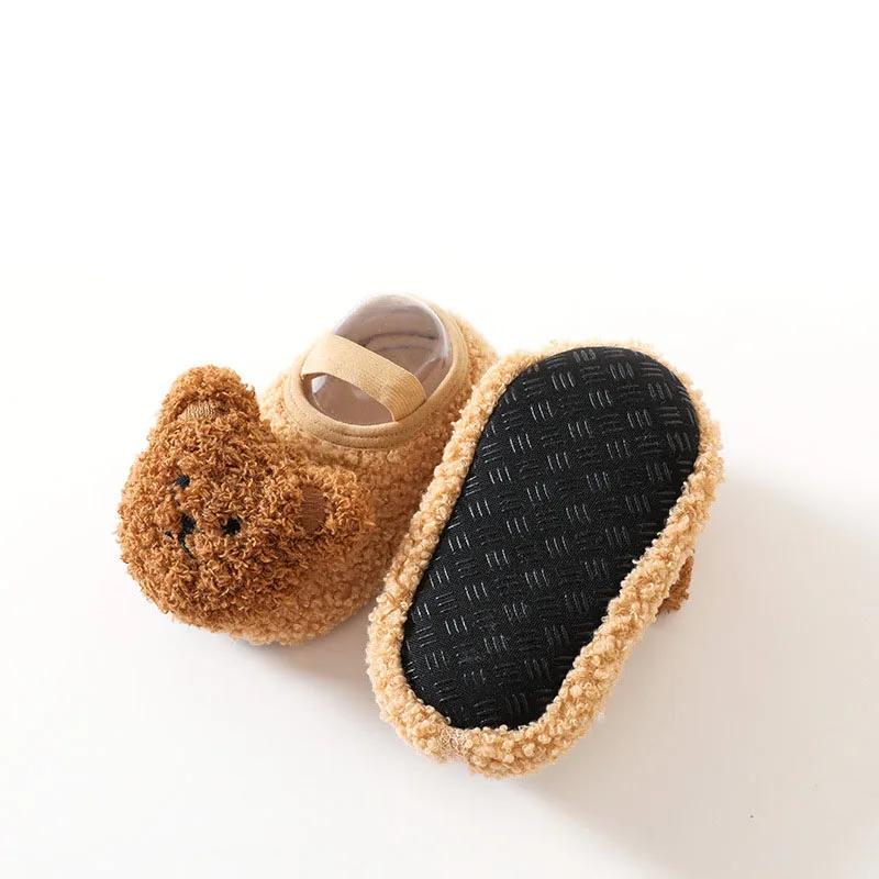 Мультяшный медведь детская обувь зимняя толстая теплая обувь для новорожденных нескользящая подошва мягкая плюшевая малышей мальчики девочки младенцы первые ходунки