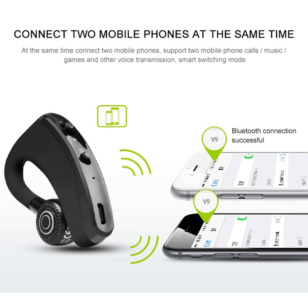 V9 Беспроводные Bluetooth 5.2 Наушники Handsfree Бизнес Одиночные Наушники С Микрофоном Ушной Крючок Сверхдлительный Режим ожидания Гарнитура Для iPhone Samsung Huawei