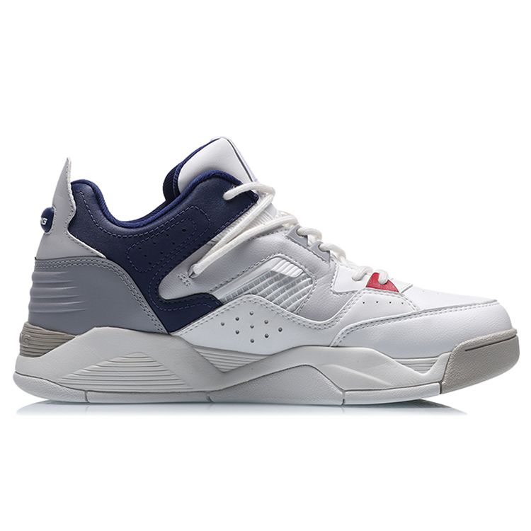 Li-Ning Синтетическая кожа амортизирующие нескользящие износостойкие поддерживающие средние кроссовки для баскетбола в стиле ретро мужские кроссовки белые синие AGBR025-3