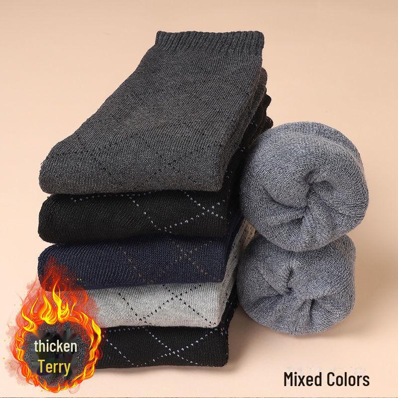 Men's Mid-Tube Velvet Thick Warm Socks (5-10 Pairs), Loose Totem Design for Autumn and Winter