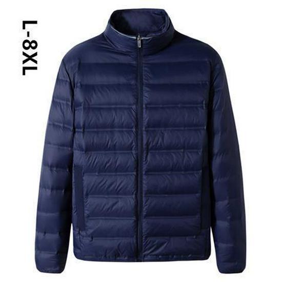 Men's Plus Size Light Down Cotton Jacket - Stand Collar, Autumn/Winter, Casual Fit
