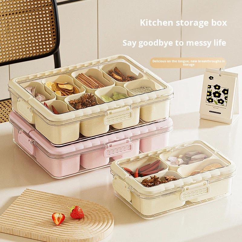Modern Kitchen Organizer Snack Tray Plastic Food Storage Box 8 Compartments Divider BPA Free Leak-Proof Eco-Friendly Portable