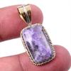 Natural Charoite Gemstone 925 Solid Sterling Silver Two Tone Pendant 1.25" C9U00