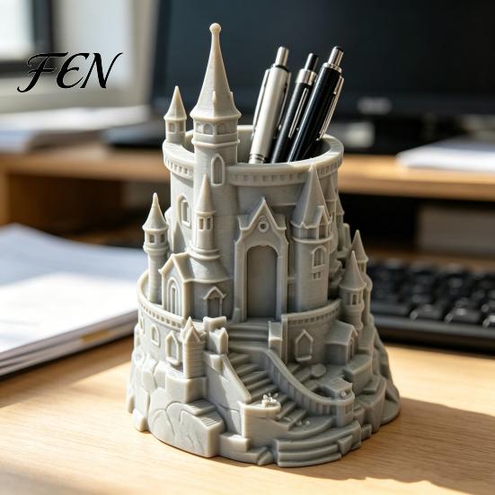 Фэнтезийный Декор Стола Форма Замка Держатель для Ручек, 3D Печатный Органайзер для Ручек, Карандашей, Держатель для Кистей для Макияжа, Декоративный Стаканчик для Хранения Карандашей Домашний Офис