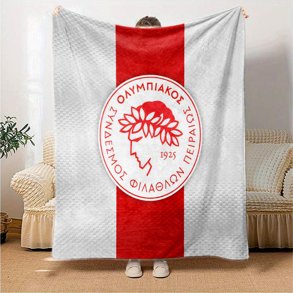 Olympiacos Printed Flannel Blanket, soft throw for bedroom sofa, washable, Christmas present, great gift.