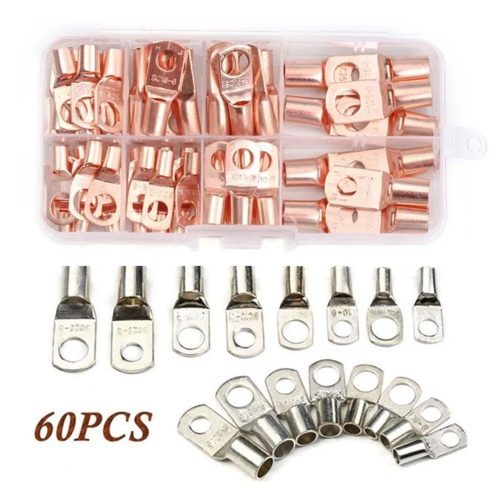 60CPS SC6-25 Copper Ring Terminal Cold Pressing Wire Lug Connector Ring  Assortment Car Auto