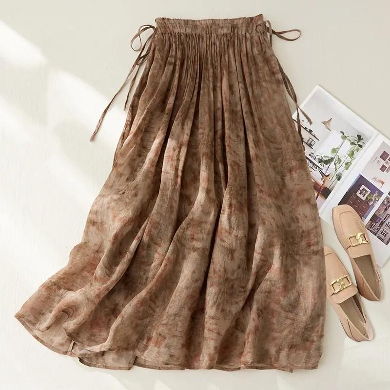 Women's Summer High-waisted Floral Bustier Skirt Double-layer Tie Thin A-line Big Swing Skirt