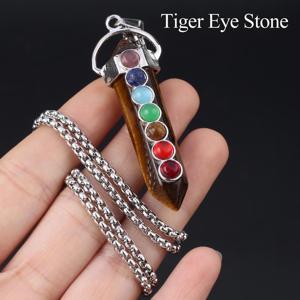 1 шт., Подвеска-кристалл для духовного исцеления, Геометрическая двусторонняя шестиугольная пирамида, Инкрустированная драгоценными камнями семи чакр, Шармы, Ожерелья для женщин и мужчин