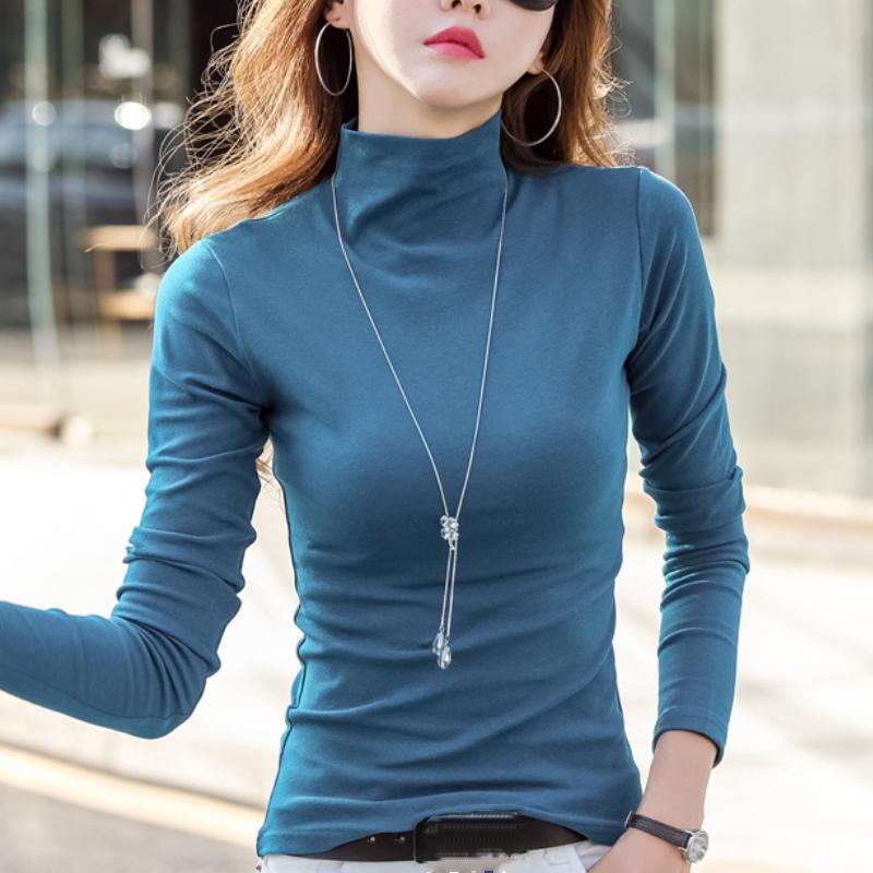 Осенне-зимняя женская футболка с длинными рукавами и полуводолазкой в стиле знаменитостей из Интернета, теплая базовая рубашка в корейском стиле, облегающая, эластичная