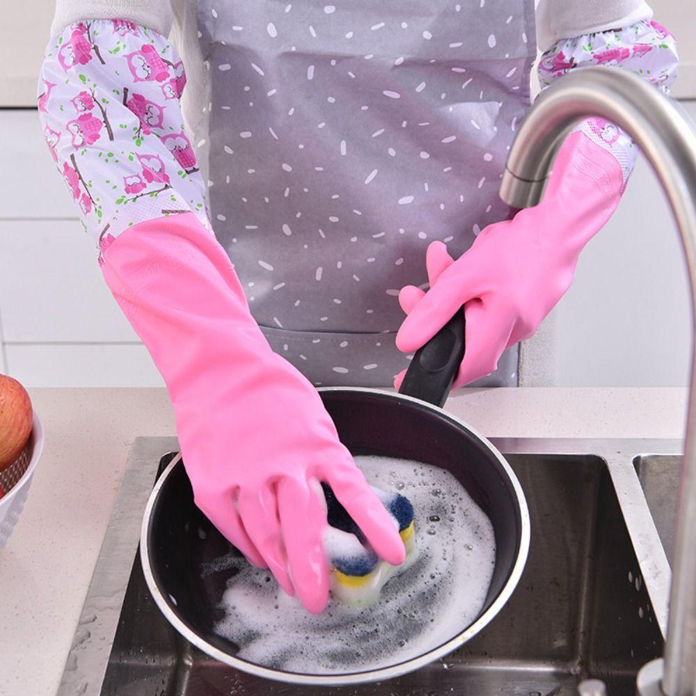 Warm Cleaning Rubber Gloves Non-slip Dishwashing Gloves Durable Plush Gloves for Kitchen Laundry