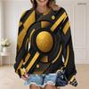 Women Plus Size Round Neck Long Sleeve Black Gold Geometric Printed Pullover Sweatshirt