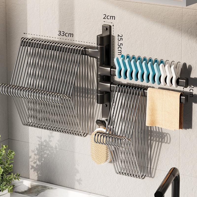 Bathroom Accessories Clothes Rack Organizer Wall Hanging Wall Household Balcony Folding Hook Rod Towel Rack