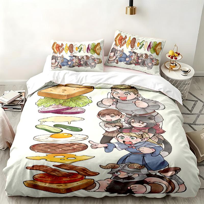 Delicious in Dungeon 3pc set Perfect for bedroom use Comfortable bedding set includes a duvet cover and two pillowcases Ideal birthday or Christmas gi