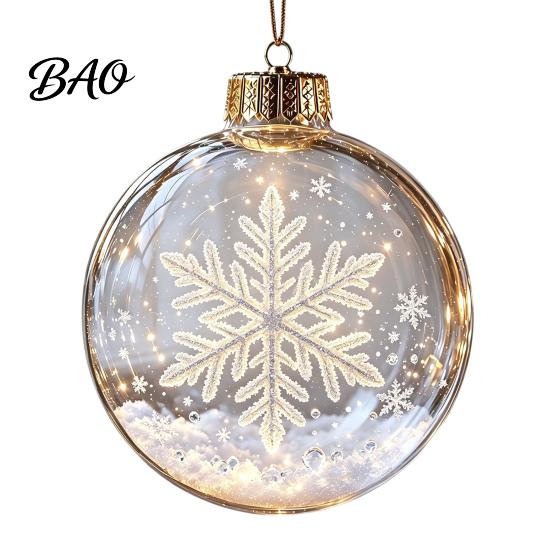 Christmas Party Favors Glowing Story Ornament, Light?Up Mini Holiday Scene Hanging Ball with Warm Reusable Plastic Baubles LED Light, Clear