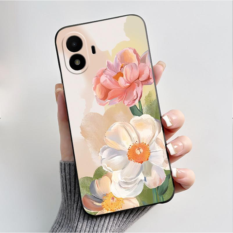 Печатный чехол для телефона для TCL K70 SE (T453D) Чехол-бампер Мягкий Силиконовый Черный Корпус Милый Цветок Мультяшный Чехол Coque