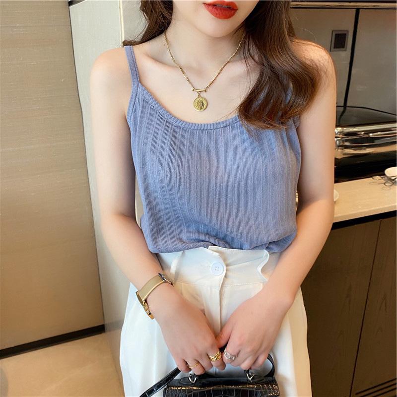 Жилет Ice Silk Halter, женская летняя новая одежда, дизайн Sense, без рукавов внутри, с трикотажным низом, свободный верх