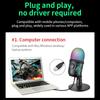 USB-микрофон Play Gaming Mic для ПК Mac PS4/5 Podcast Microphone с RGB-монитором Mute, шумоподавлением для записи и трансляции
