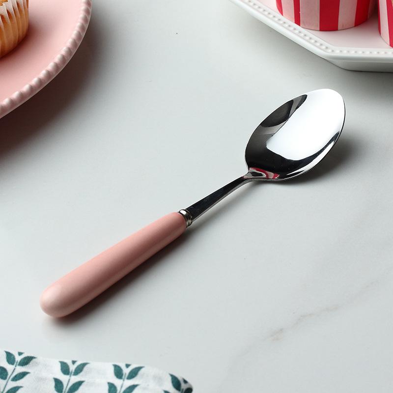 2pcs Candy Colored Ceramic Stainless Steel Spoon