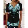 Trendy And Cool Women's Summer Loose V-neck Pullover Short-sleeved Button Printed T-shirt