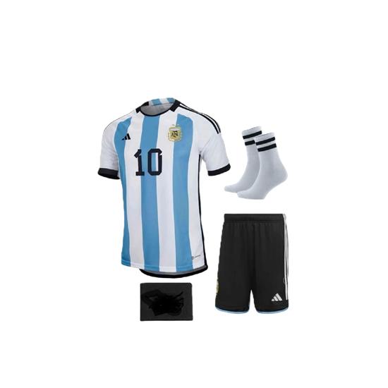 Комплект из 4 детских футболок Аргентины Месси с клюшками, 3 звезды чемпионата мира