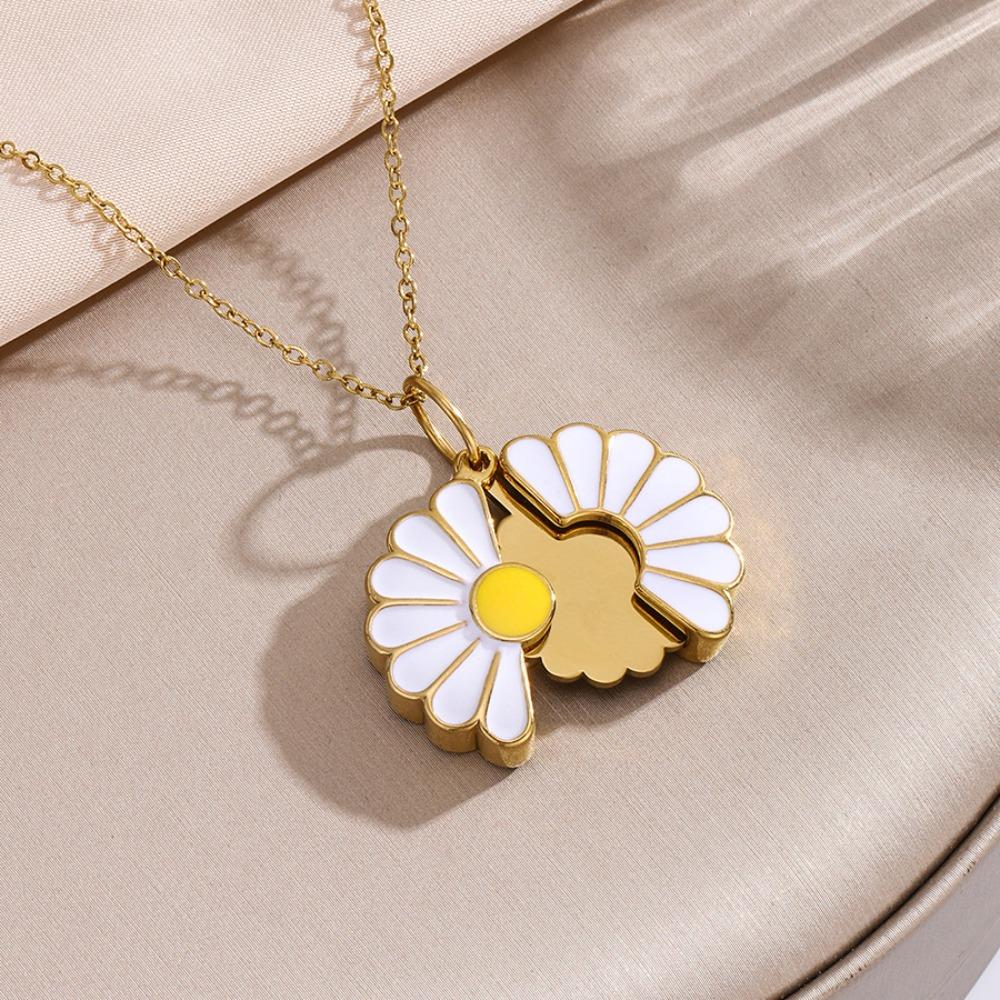 Handmade Glaze Oil Chrysanthemum Pendant Layered Chain Daisy Necklace Jewelry Accessories