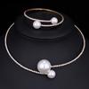 Wedding Necklace and Bangle Set Imitation Pearl Decor Full Rhinestones Jewelry for Ladies and Mother Decoration