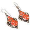 Red Coral Gemstone Handmade Jewelry Earring 2.17" H8g69