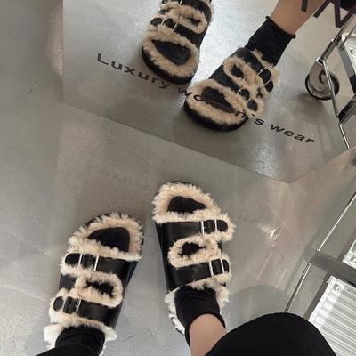 Дизайнерские тапочки из овечьей шерсти, женская уличная обувь, новинка весны, ретро-бархатные тапочки Boken, нескользящие, хлопковые