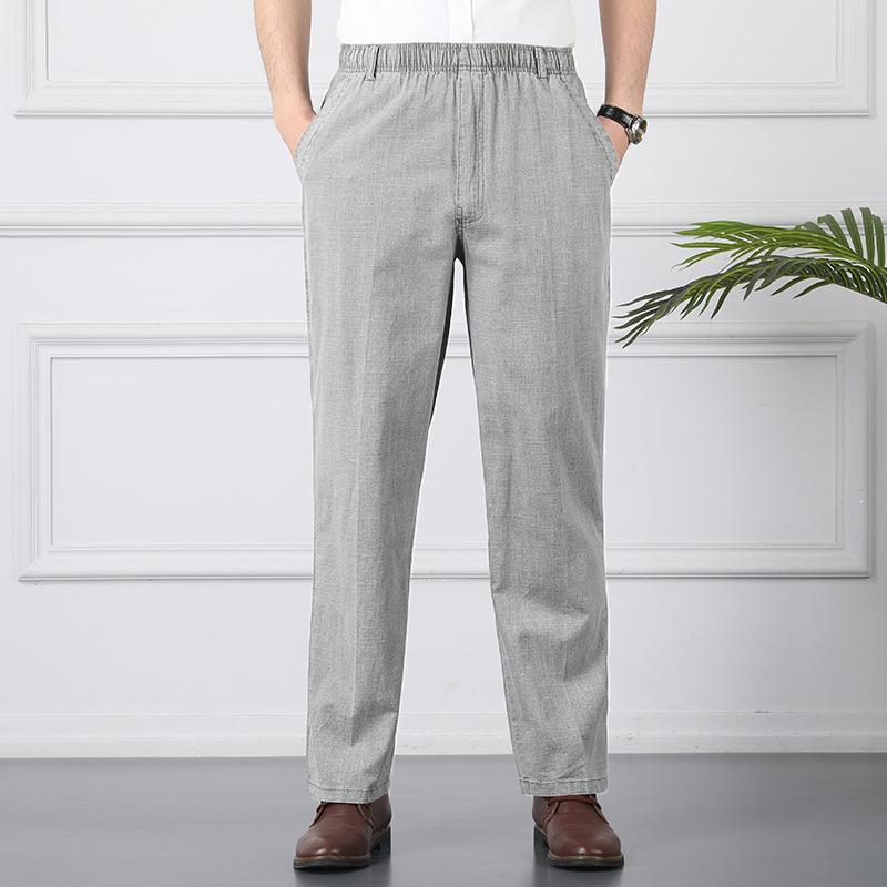 Большие размеры осень-лето повседневные брюки из натурального хлопка и льна с высокой талией большого размера льняные дышащие свободные мужские брюки