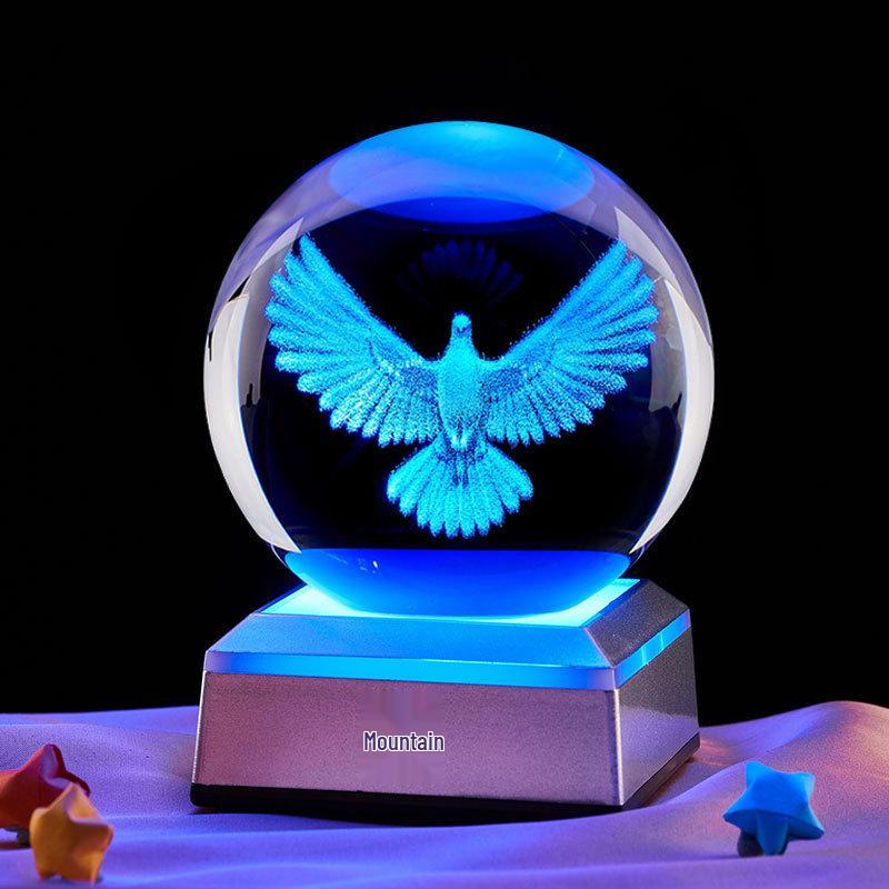 Colorful Wooden Base Crystal Ball Night Light - Creative Birthday Gift for Boys & Girls