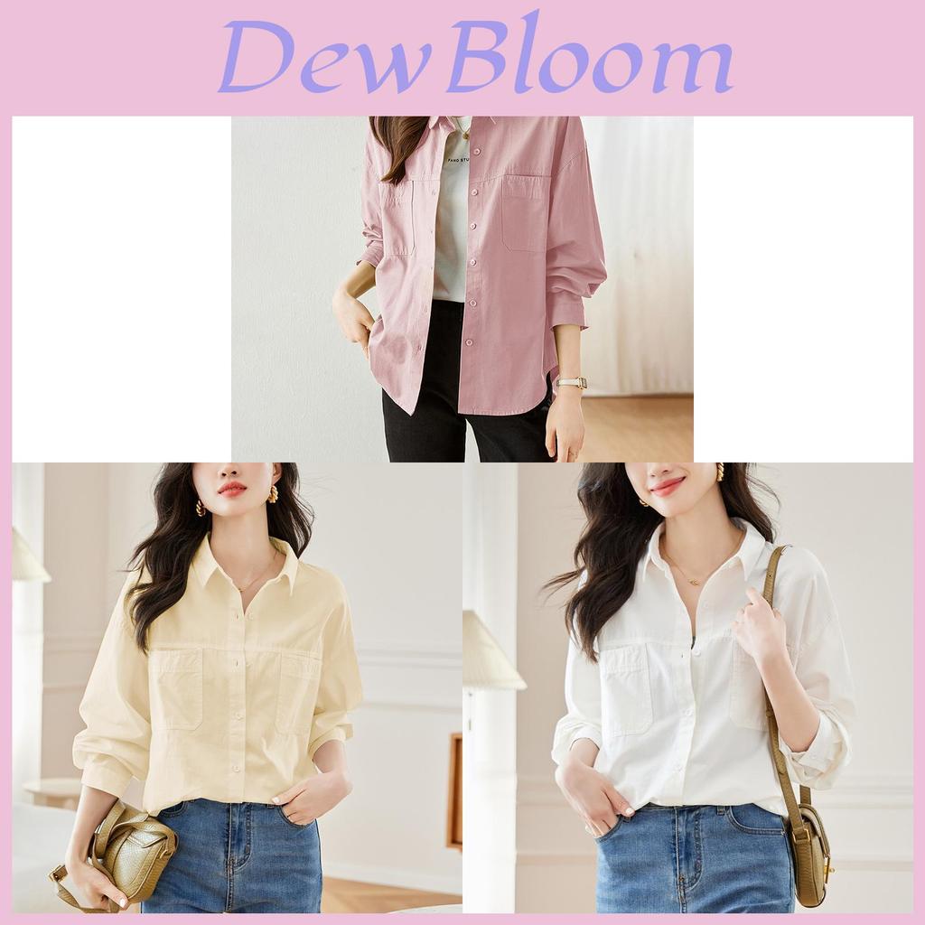 Cotton Womens Long Sleeve Shirt With Button Closure For Office Wear