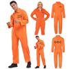 Halloween Prisoner Cosplay Jumpsuit with Manacle Halloween Unisex Children Adult Role Play Outfit Long Sleeves Lapel Zipper Festivals Parties Costume