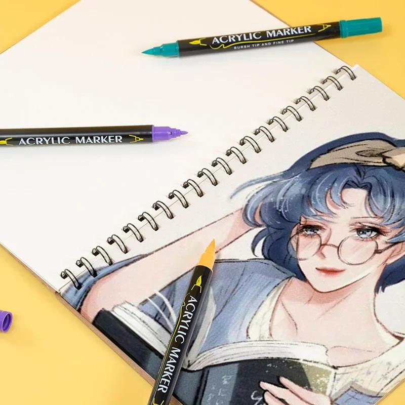 12/24/36-цветные акриловые пастельные ручки с двойным наконечником, маркеры-кисти для ткани, холста, керамики, металла, для граффити и других художественных работ. Канцелярские товары.