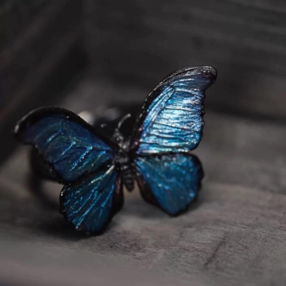 Vintage Realistic Butterfly Ring Shiny Opening Ring Stackable Dreamlike Butterfly Ring Decoration