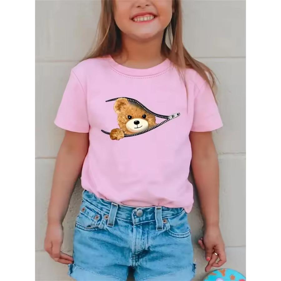 Детские футболки с коротким рукавом и 3D-принтом, повседневные футболки для девочек, детские летние футболки с круглым вырезом