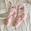 Милые носки из плюша с цветочным принтом для женщин и девочек, бархатные зимние теплые носки средней длины, повседневные носки для сна, тапочки