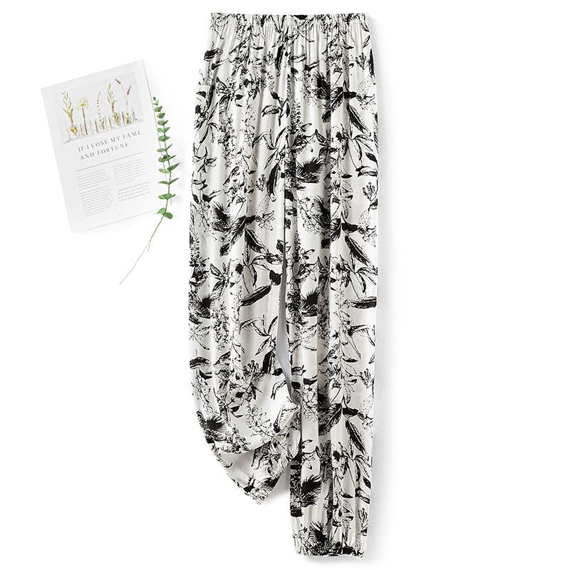 Женские летние пижамные брюки из хлопка и шелка: Легкий, Защита от комаров, Свободный крой, Эластичная щиколотка, Пляжная или домашняя одежда.