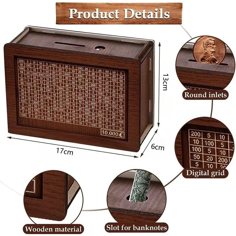 New Wooden Money Box Handmade Reusable Money Saving Box with Saving Money Goals Counter Crafts Piggy Bank Children