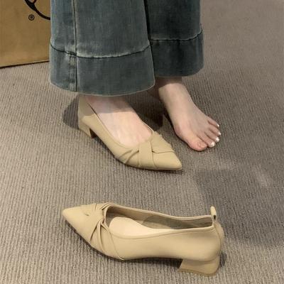 Французский вечерний ветер острый носок туфли-лодочки женская обувь универсальная с открытым верхом толстый каблук 2025 весна и осень новинка с юбкой темпераментные женские туфли