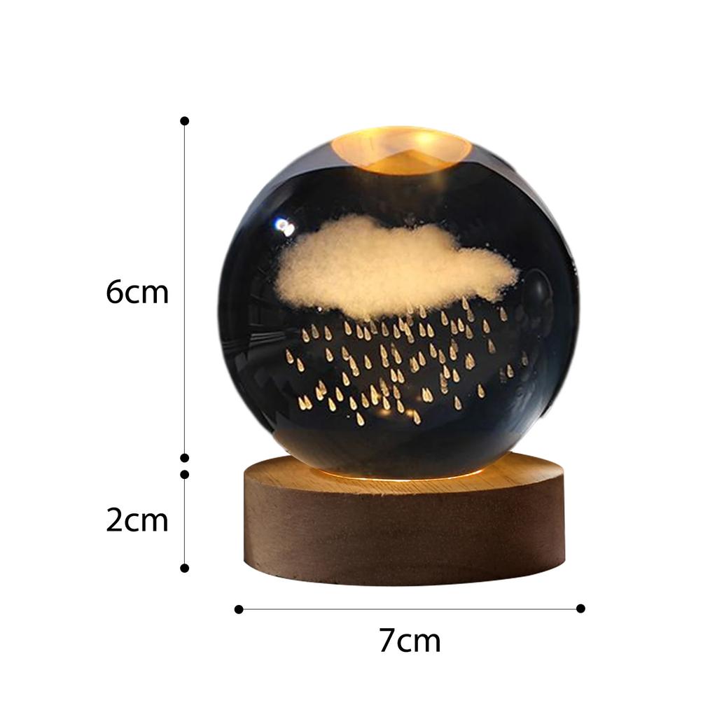 Crystal Ball Night Light Crystal Ball Lamp 3D Engraved Milky Way System Crystal Ball with Wooden Base USB Charging Gift for Kids
