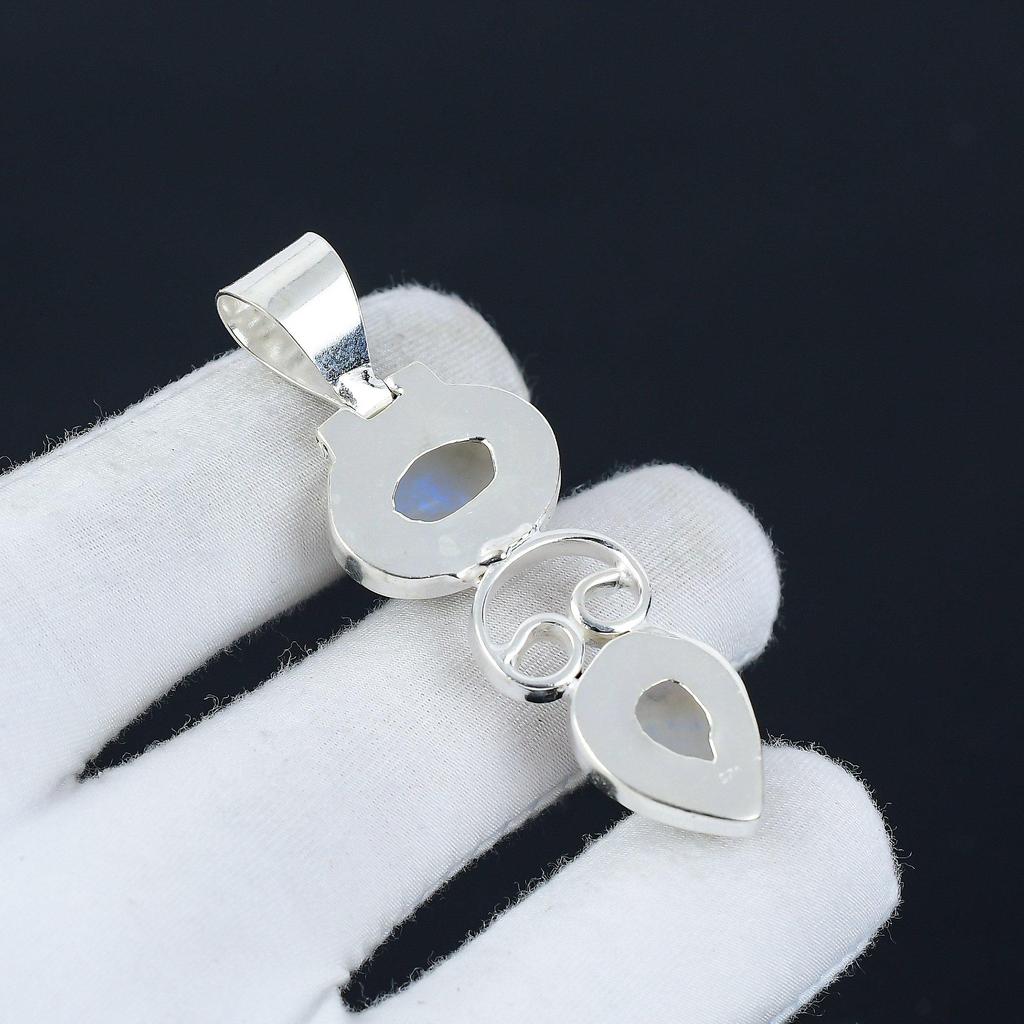 Кулон с радужным лунным камнем, ювелирное изделие ручной работы, ожерелье из стерлингового серебра 925 пробы, радужный лунный камень, достойный драгоценный камень, кулон, подарок для него