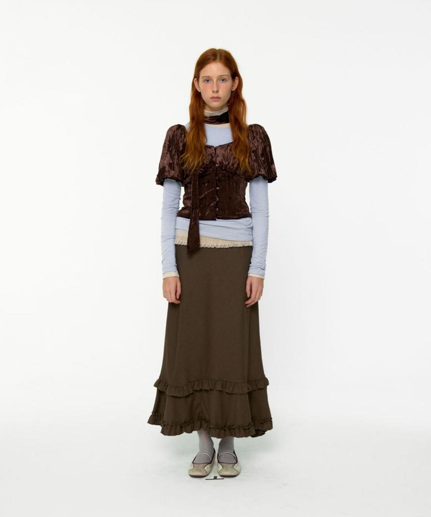 Lulu Seoul Unbar Frill Maxi Skirt (Brown)