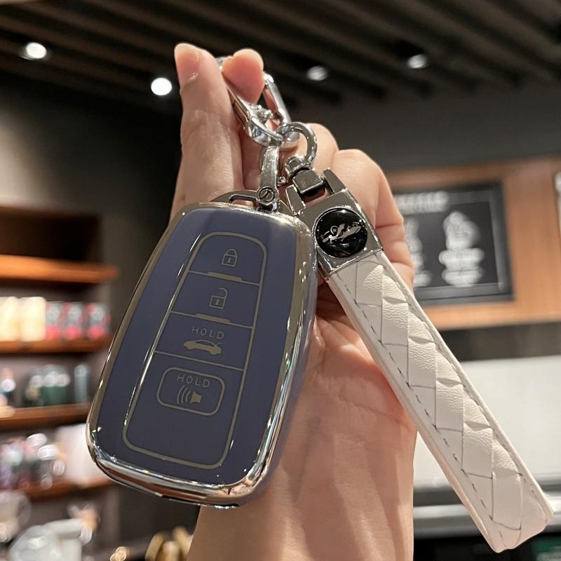 Car Key Case Cover Key Holder with Keychain for Toyota 2018-2022 RAV4 Camry Corolla Avalon C-HR Prius GT86 Highlander