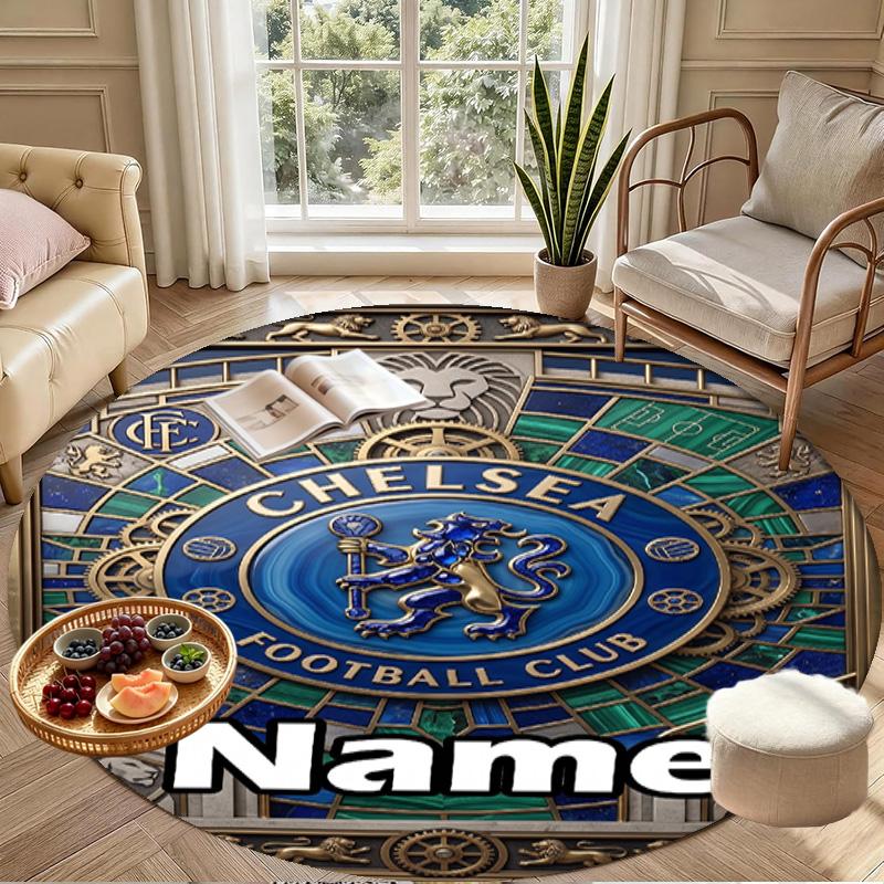 Custom Name Personalized Chelsea Football Club Print Round Rug, Versatile Home Decor Carpet, for Playroom, Apartment, Balcony, Entryway, Hallway Gift