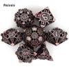 7 Pcs Silver Red Metal Dice Hollow Metal Polyhedral Dice Set Suitable for Role-Playing RPG    Board Game Card Game