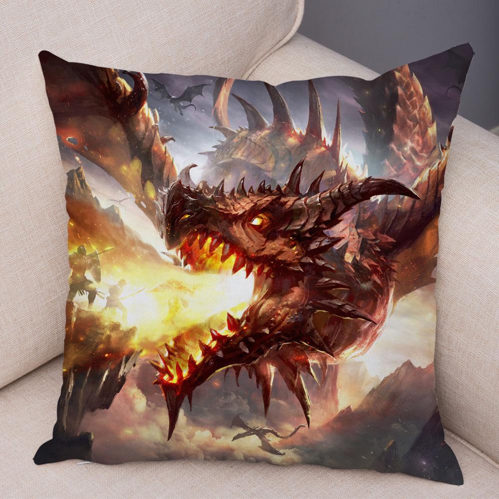 Наволочка с мультяшным животным принтом, чехол для подушки с рисунком дракона, декоративная наволочка для автомобиля, дивана, дома, гостиной