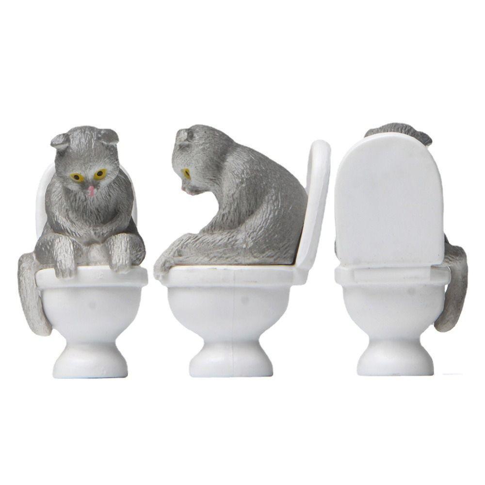 DIY Cartoon Cat Figurines Bonsai Ornament Sitting On Toilet Kitten Toy Micro Landscape