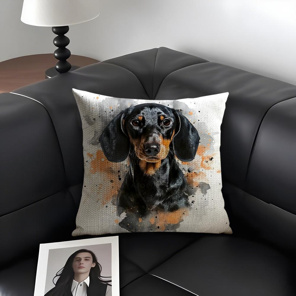 Pet Dog Art Cushion Cover Natural Linen Organic Fabric DoubleSided Printing Sofa Home Decor Gift Pillow Case
