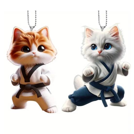 Подвесное украшение в виде кота кунг-фу для дома, рождественской елки, зеркала заднего вида автомобиля, 2D, плоского акрилового котенка, подвесное украшение в виде мультяшного животного