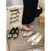 French Temperament Satin Single Shoes Women's Spring Pointed Rhinestone Square Buckle with Skirt Flat Bottom Ladyshoes